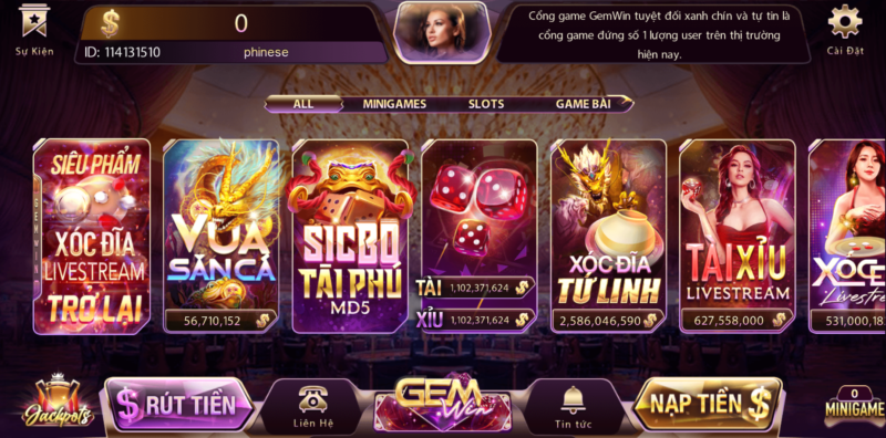 Đa dạng trò chơi tại Gemwin